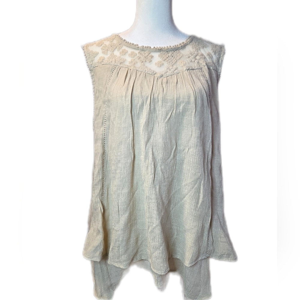 NWT Chic Cream Floral Lace Top Blouse Sleeveless Boho